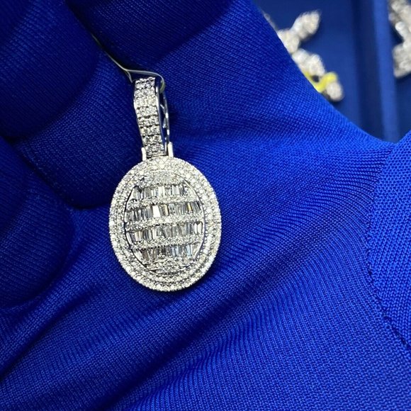 Custom Oval Diamond Baugette And Round Pendant 14k